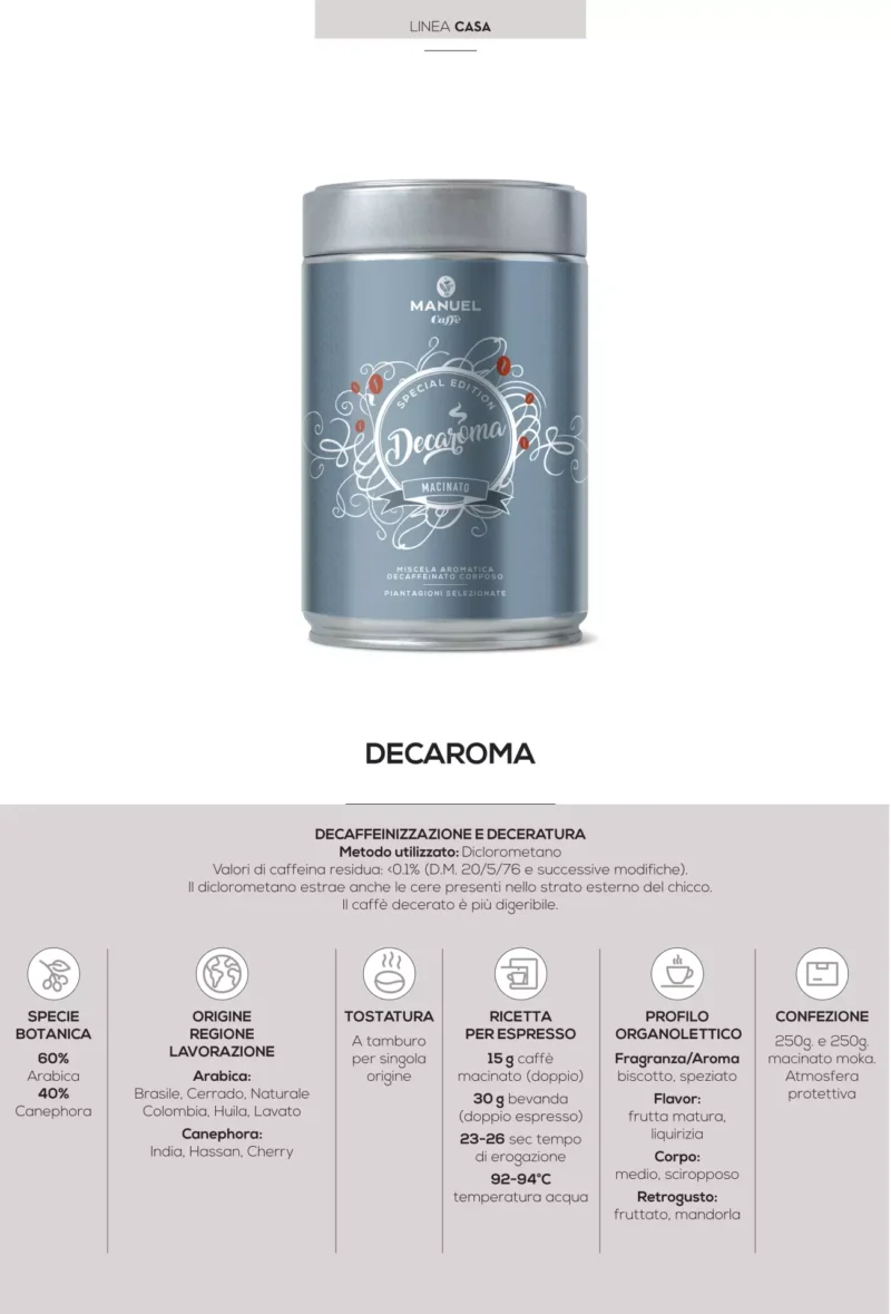 DECAROMA - bez kofeinu - zrnková 250g Manuel Caffé - Image 2